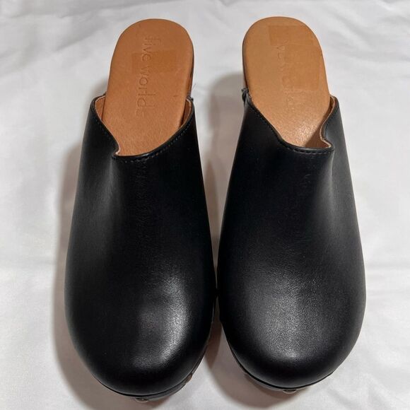 Five Worlds Black Leather Studded Clogs Size 10 - Picture 2 of 10